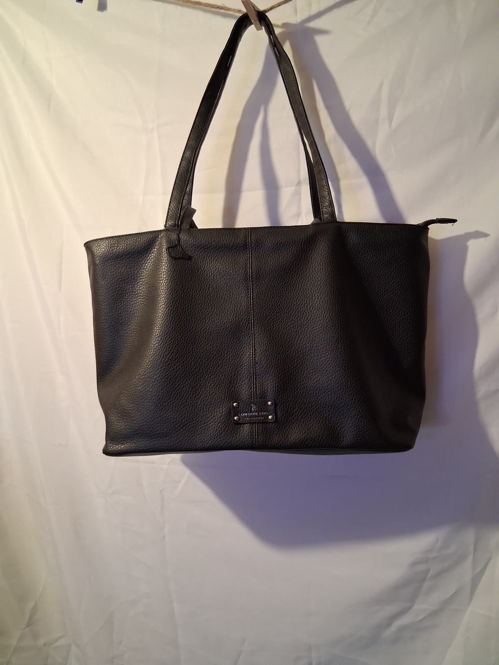 London Fog Black Pebbled Leather Tote